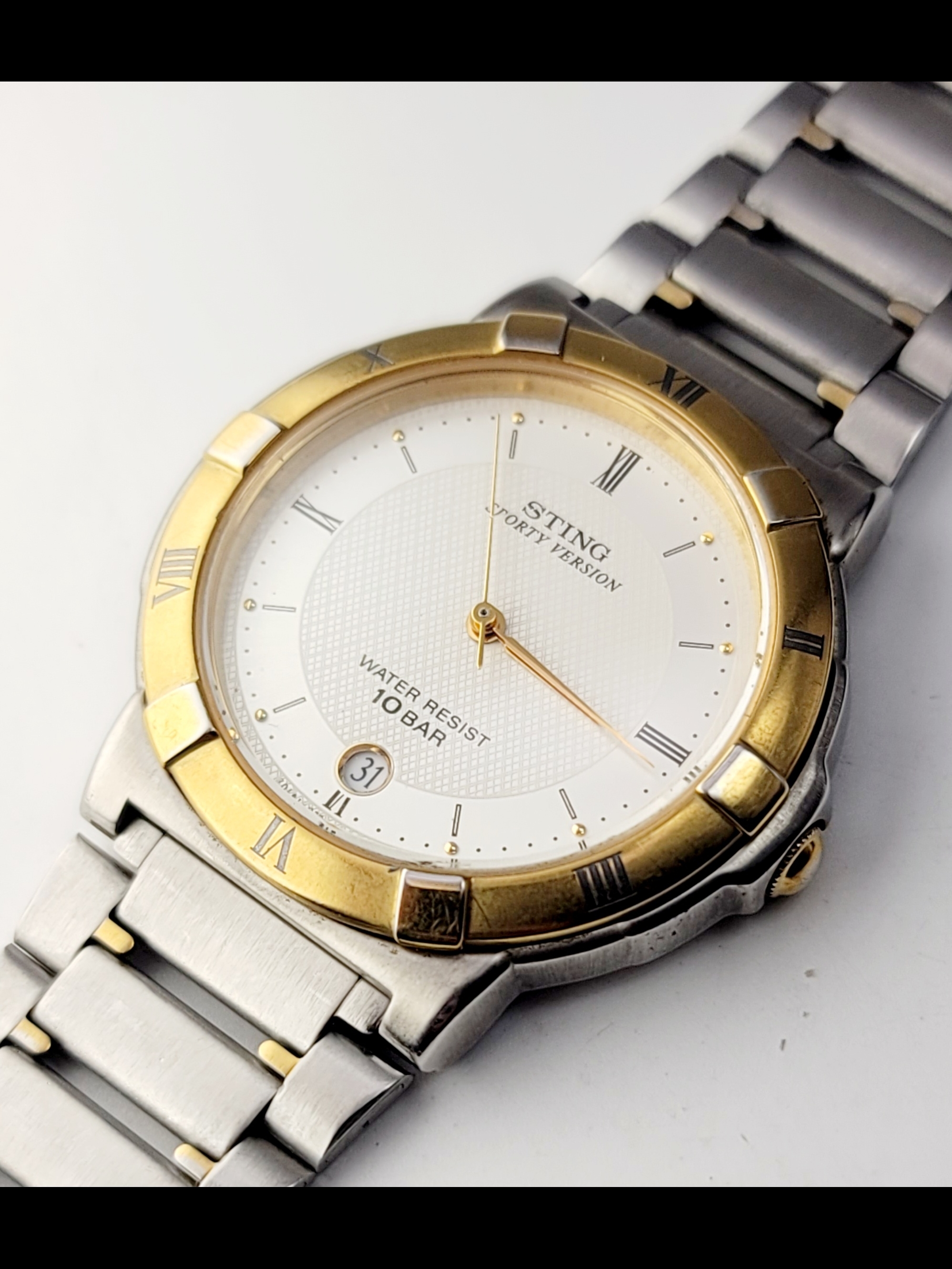 Vintage Casio Sting Stn506w Sporty Jdm Watch Gold Roman Bezel White Dial